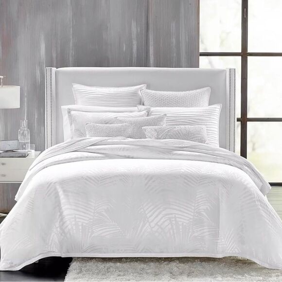 Hudson Park Palmetto Silk Blend KING Duvet Cover, 2-Pillow Sham, White - Picture 1 of 9